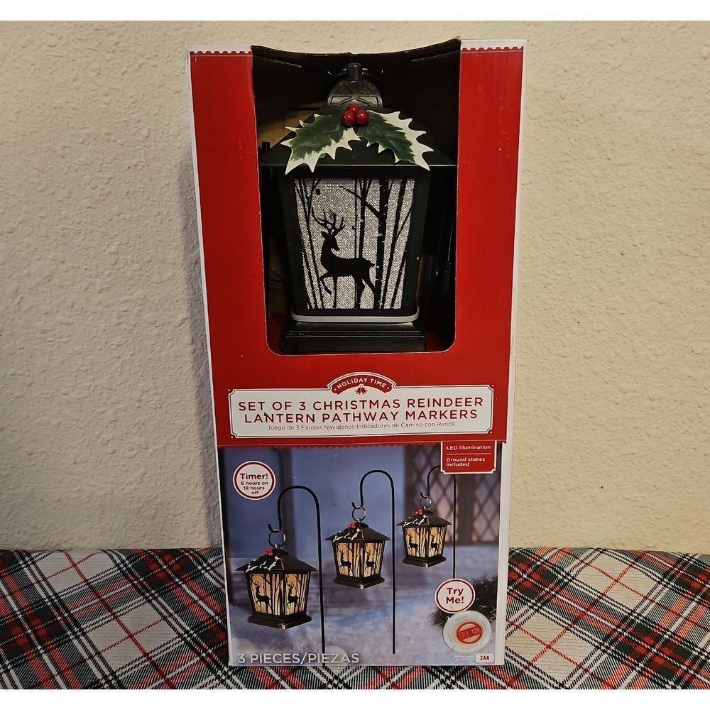 Holiday Time LED Illumination Reindeer Lantern Pathway Markers Set